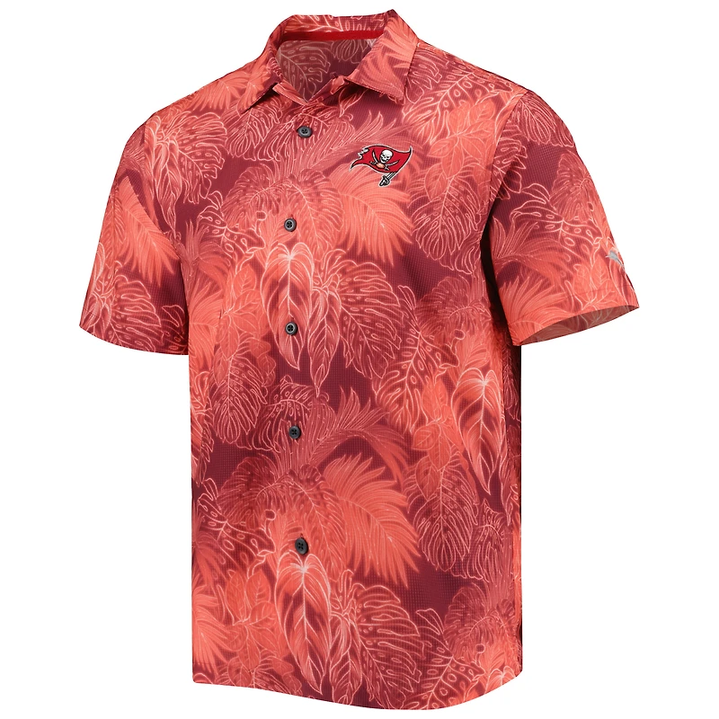 Men's Tommy Bahama Red Tampa Bay Buccaneers Coast Luminescent Fronds Camp IslandZone Button-Up Shirt