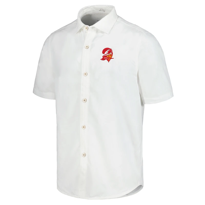 Men's Tommy Bahama White Tampa Bay Buccaneers Sport Coconut Point Palm Vista IslandZone Button-Up Camp Shirt