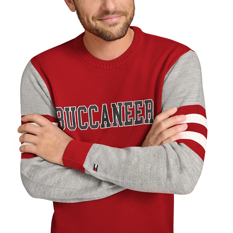 Men's Tommy Hilfiger Red/Heather Gray Tampa Bay Buccaneers Acrylic Crewneck Pullover Sweater