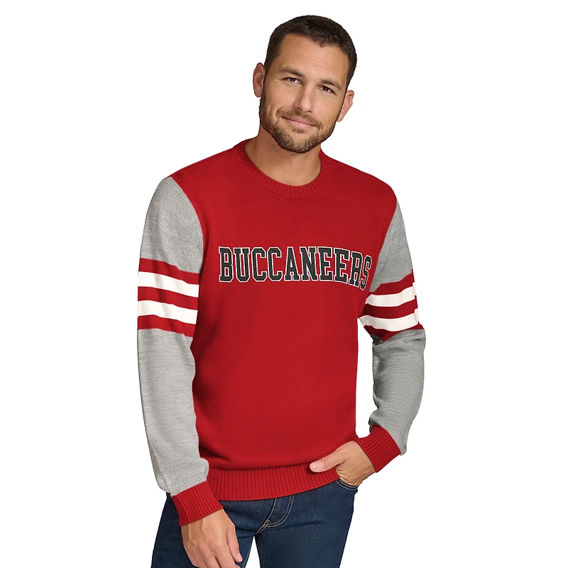 Men's Tommy Hilfiger Red/Heather Gray Tampa Bay Buccaneers Acrylic Crewneck Pullover Sweater