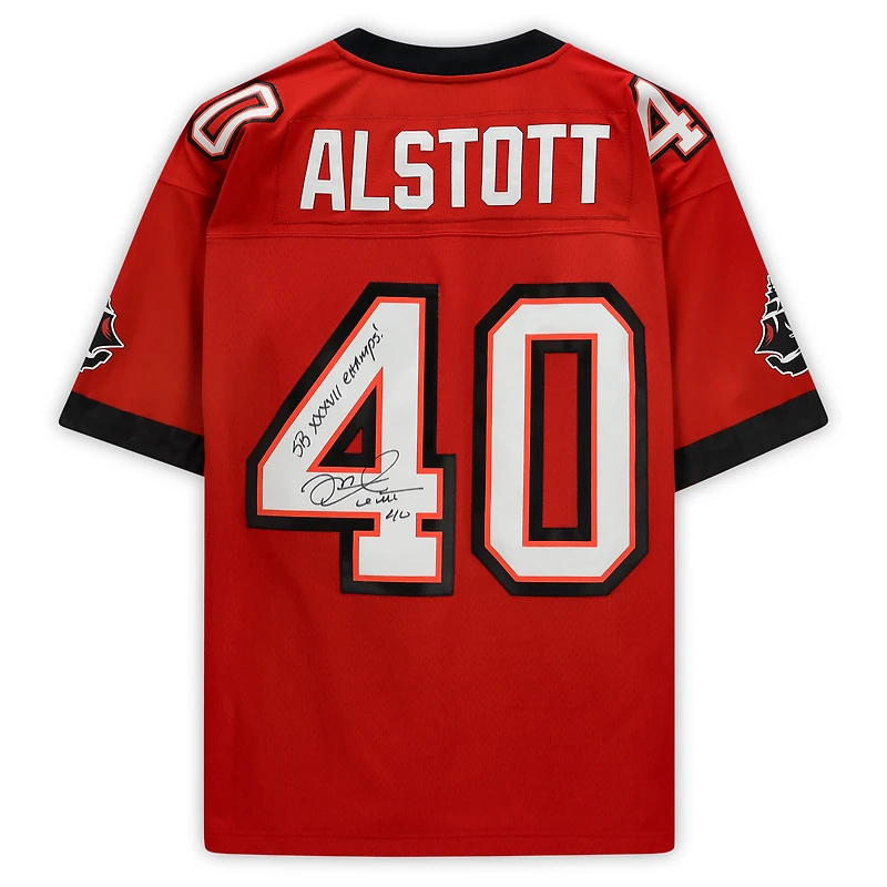 Maillot réplique autographié Mitchell & Ness rouge des Tampa Bay Buccaneers de Mike Alstott avec inscription « SB XXXVII Champs »
