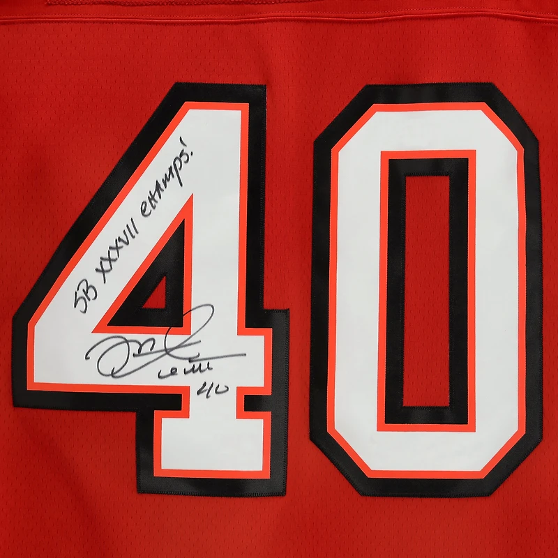 Maillot réplique autographié Mitchell & Ness rouge des Tampa Bay Buccaneers de Mike Alstott avec inscription « SB XXXVII Champs »