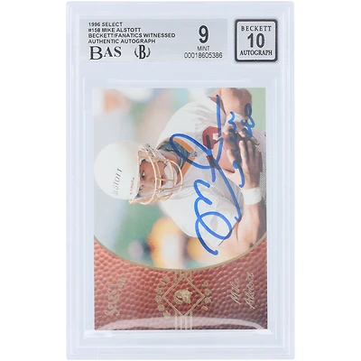 Carte de recrue autographiée de Mike Alstott (Buccaneers de Tampa Bay), Pinnacle Select 1996 n° 158, authentifiée par Beckett Fanatics Witnessed (9/10).