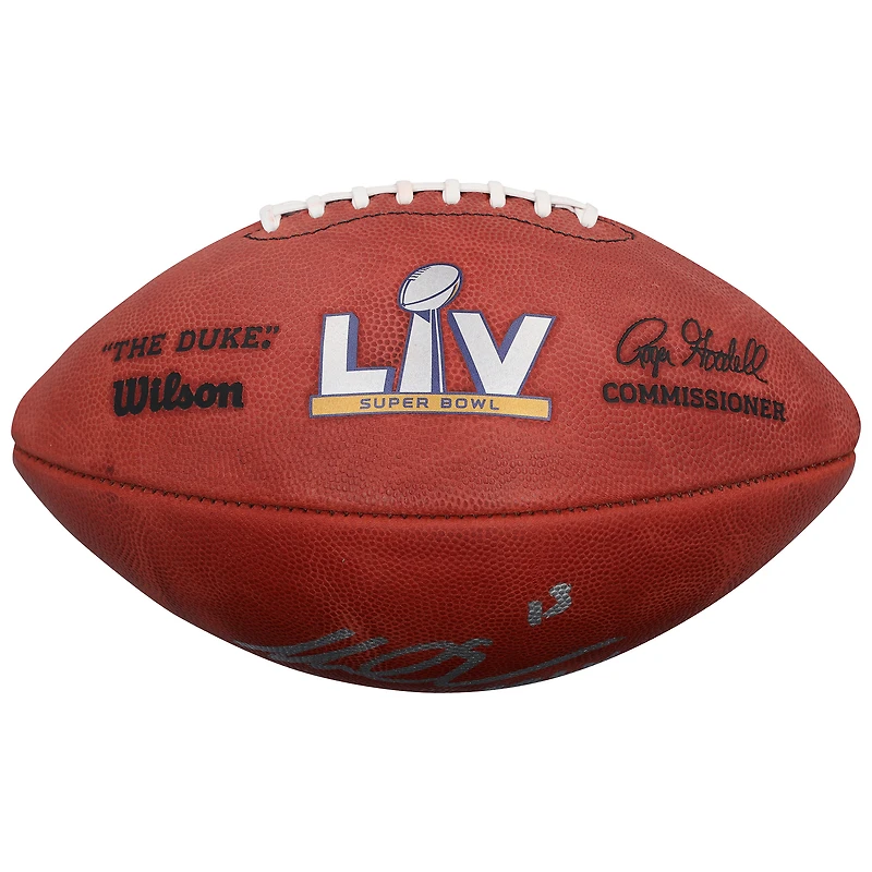 Ballon de football américain Duke, signé par Mike Evans, des Buccaneers de Tampa Bay, champions du Super Bowl LV, avec inscription « LV CHAMPS ».