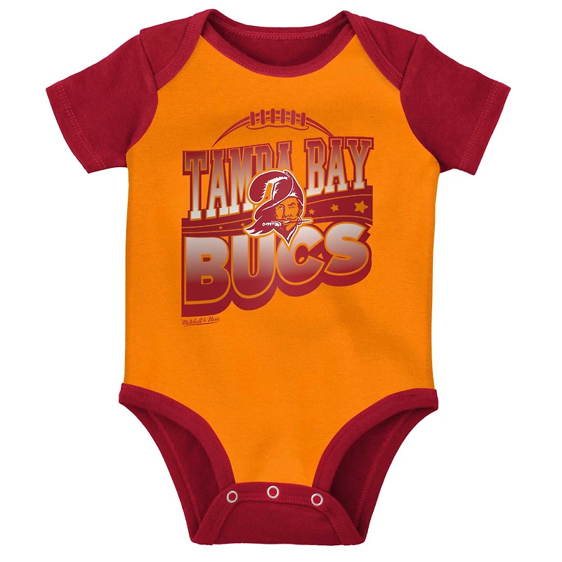 Newborn & Infant Mitchell Ness Orange/Red Tampa Bay Buccaneers Throwback Big Score Bodysuit, Bib Bootie Set