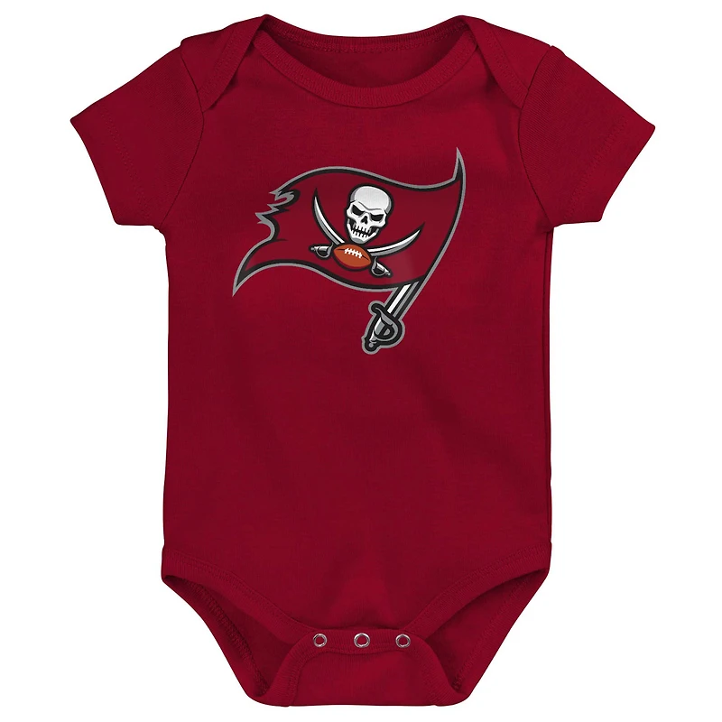 Newborn & Infant Red/Black/Heather Gray Tampa Bay Buccaneers Game On Three-Piece Bodysuit Set