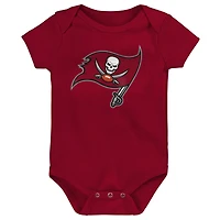 Newborn & Infant Red/Black/Heather Gray Tampa Bay Buccaneers Game On Three-Piece Bodysuit Set