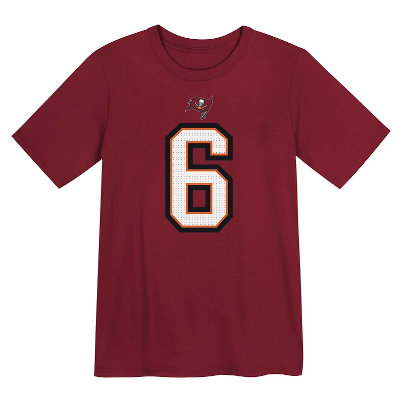 T-shirt Nike Baker Mayfield rouge pour enfant d'âge préscolaire avec nom et numéro de joueur des Tampa Bay Buccaneers