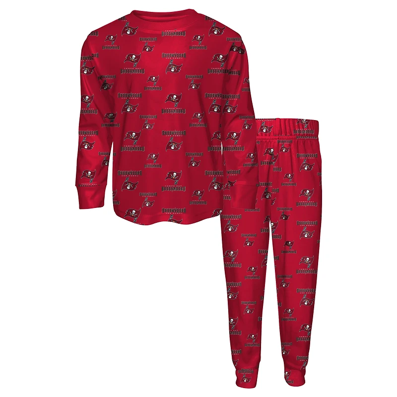 Ensemble de pyjama pour enfant Outerstuff rouge Tampa Bay Buccaneers, imprimé intégral, t-shirt à manches longues et pantalon