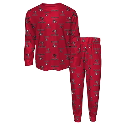 Preschool Outerstuff Red Tampa Bay Buccaneers All-Over-Print Long Sleeve T-Shirt and Pants Sleep Set