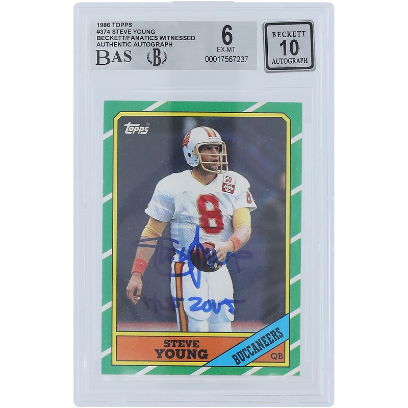 V106832 Bucs Steve Young Tampa Bay Buccaneers Autographié 1986 Topps #374 Beckett Fanatics Witnessed Authenticated 6/10 Rookie Card avec l'inscription "HOF 2005" Steve Young AUT TPP TRADING CARDS 45666 AUTTRC CA01F06940 #23
