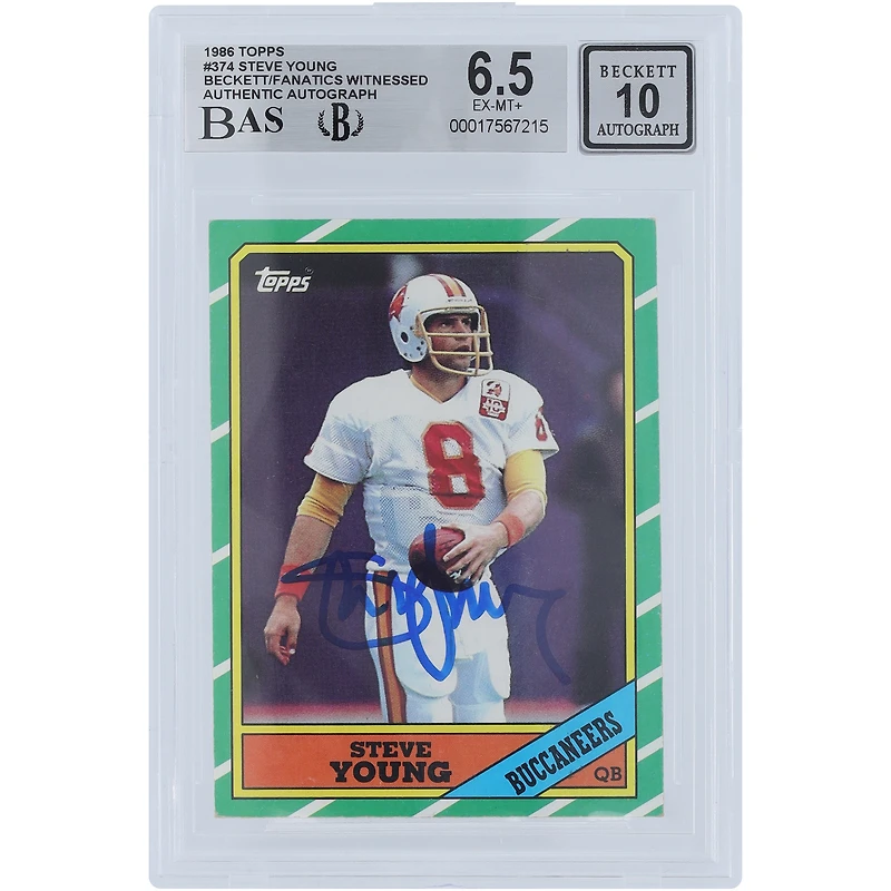 V106832 Bucs Steve Young Tampa Bay Buccaneers Autographié 1986 Topps #374 Beckett Fanatics Witnessed Authentifié 6.5/10 Rookie Card Steve Young AUT TPP TRADING CARDS 45666 AUTTRC CA01F06945 #28
