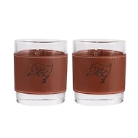 Lot de 2 verres à whisky de 12 oz avec emballage en cuir des Buccaneers de Tampa Bay