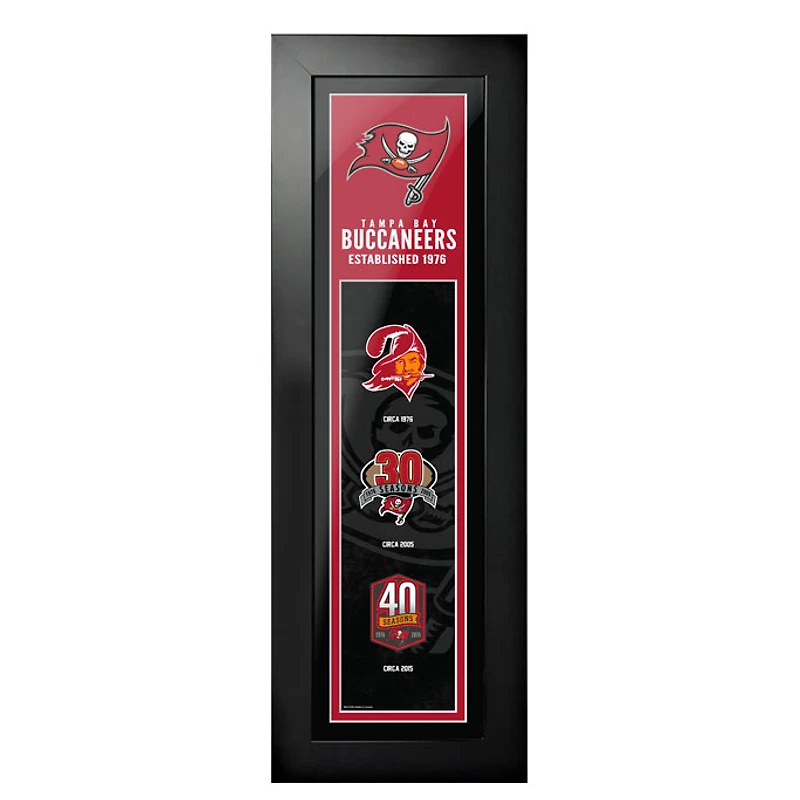 Tampa Bay Buccaneers - Tableau encadré « Logos et Histoire » (15 x 56 cm)
