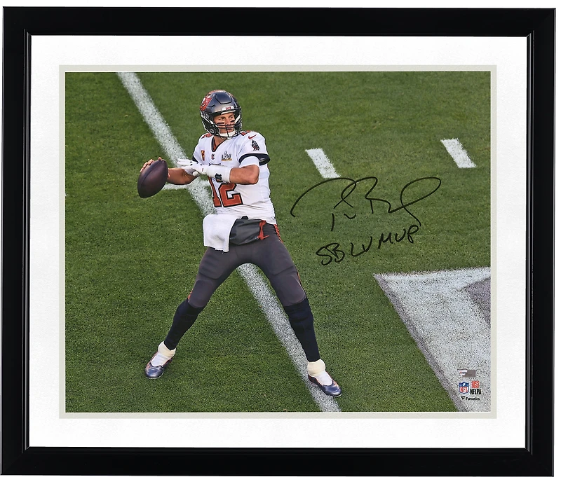 Tom Brady Tampa Bay Buccaneers Autographed 16'' x 20'' Super Bowl LV Champions Super Bowl LV Action Photograph with ''LV MVP'' Inscription
