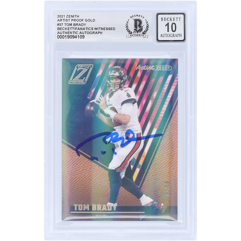 Tom Brady Tampa Bay Buccaneers Autographed 2021 Panini Zenith Artist Proof Gold #37 #5/10 Beckett Fanatics Witnessed Authenticated 10 Card