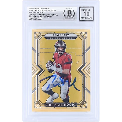 Tom Brady Tampa Bay Buccaneers Autographed 2022 Panini Obsidian Electric Etch Gold Flood #90 #3/10 Beckett Fanatics Witnessed Authenticated 10 Card