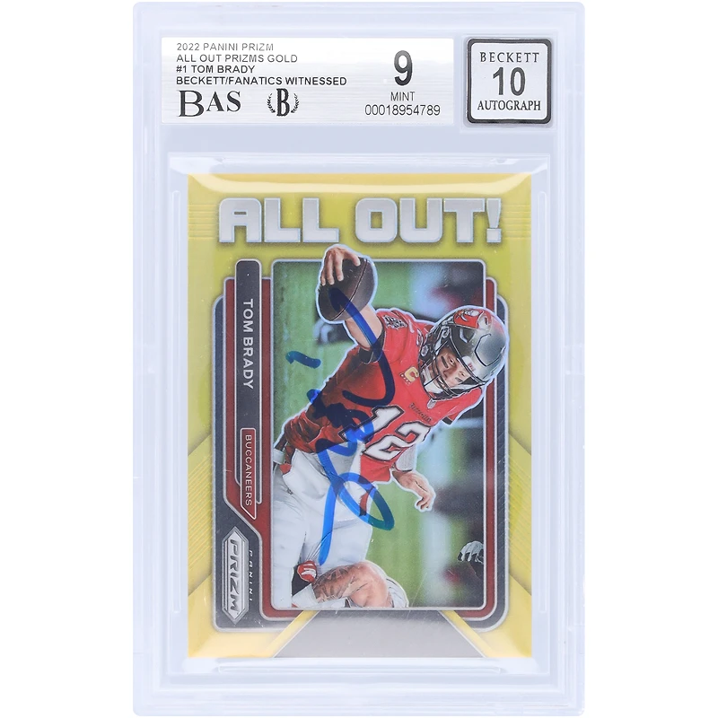 Tom Brady Tampa Bay Buccaneers Autographed 2022 Panini Prizm All Out Gold Prizm #AO-1 #8/10 Beckett Fanatics Witnessed Authenticated 9/10 Card