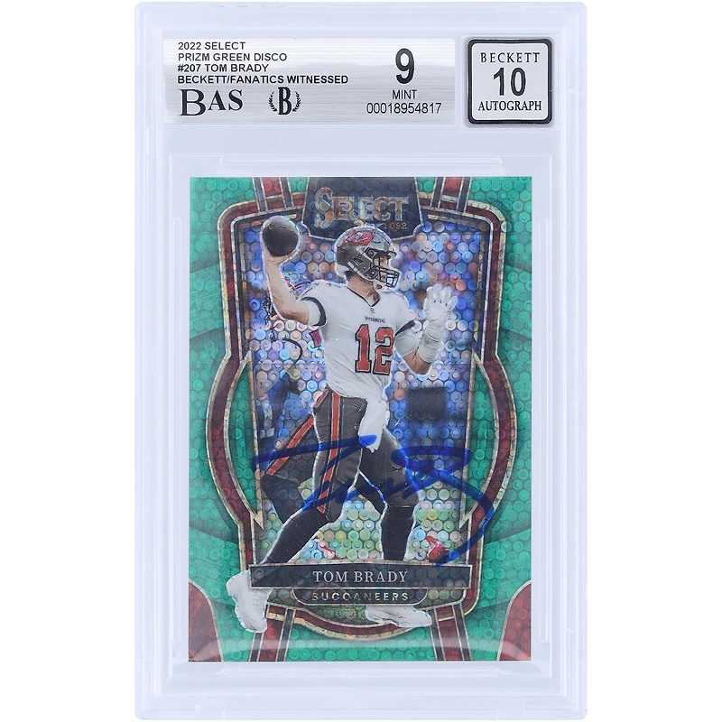 Tom Brady Tampa Bay Buccaneers Autographed 2022 Panini Select Green Disco Prizm #207 #5/5 Beckett Fanatics Witnessed Authenticated 9/10 Card