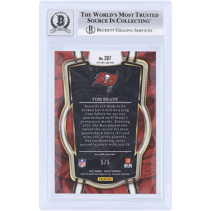 Tom Brady Tampa Bay Buccaneers Autographed 2022 Panini Select Green Disco Prizm #207 #5/5 Beckett Fanatics Witnessed Authenticated 9/10 Card