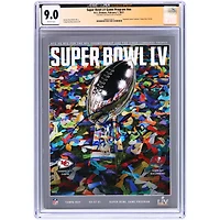 Programme du Super Bowl LV authentifié CGC 9.0, signé par Tom Brady (Tampa Bay Buccaneers), daté du 7 février 2021, avec inscription « SB LV MVP ».