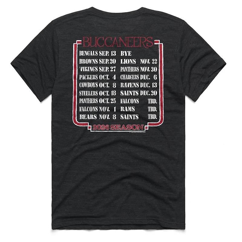 Unisex Homage Charcoal Tampa Bay Buccaneers 2026 NFL Schedule Queen Tri-Blend T-Shirt