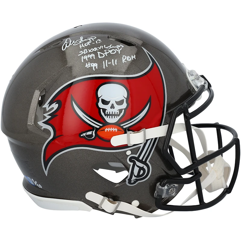 Casque Riddell Speed ​​Authentic autographié par Warren Sapp des Buccaneers de Tampa Bay, avec inscriptions multiples