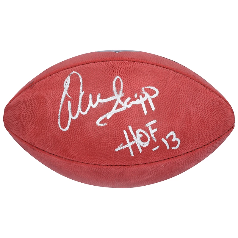 Ballon de football américain Wilson Duke en couleur, autographié par Warren Sapp (Buccaneers de Tampa Bay), avec inscription « HOF 13 ».
