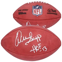 Ballon de football américain Wilson Duke en couleur, autographié par Warren Sapp (Buccaneers de Tampa Bay), avec inscription « HOF 13 ».