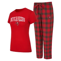Ensemble pyjama en flanelle rouge/étain pour femme Concepts Sport Tampa Bay Buccaneers Avondale avec t-shirt et pantalon