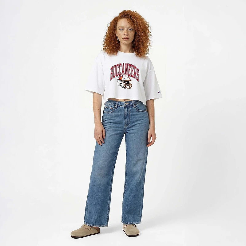 Women's Champion  White Tampa Bay Buccaneers Boyfriend Cropped T-Shirt