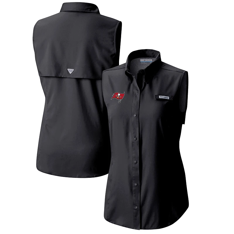 Chemise boutonnée sans manches Columbia noire Tampa Bay Buccaneers PFG Tamiami Omni-Shade pour femme