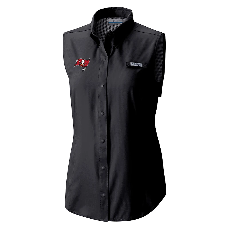 Chemise boutonnée sans manches Columbia noire Tampa Bay Buccaneers PFG Tamiami Omni-Shade pour femme