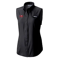 Chemise boutonnée sans manches Columbia noire Tampa Bay Buccaneers PFG Tamiami Omni-Shade pour femme
