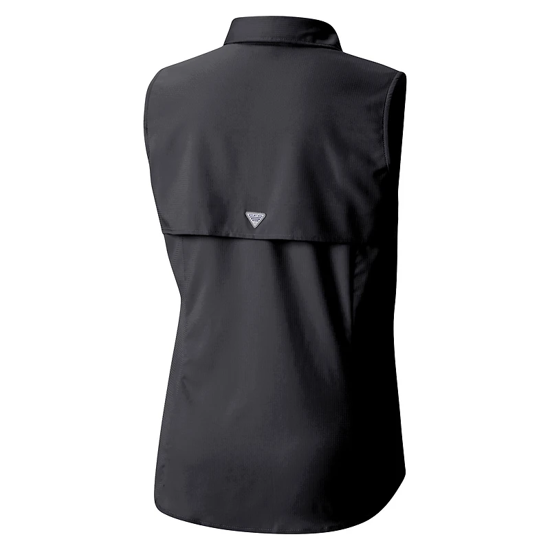 Chemise boutonnée sans manches Columbia noire Tampa Bay Buccaneers PFG Tamiami Omni-Shade pour femme