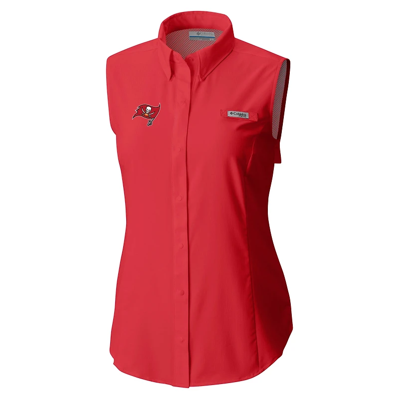 Chemise boutonnée sans manches Columbia rouge Tampa Bay Buccaneers PFG Tamiami Omni-Shade pour femme