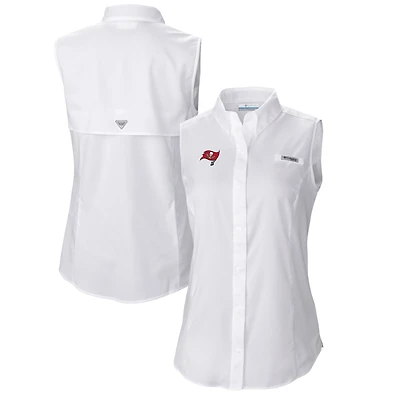 Chemise boutonnée sans manches Columbia blanche Tampa Bay Buccaneers PFG Tamiami Omni-Shade pour femme