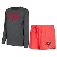 Ensemble de détente pour femme Concepts Sport rouge/noir Tampa Bay Buccaneers, haut à manches longues raglan et short