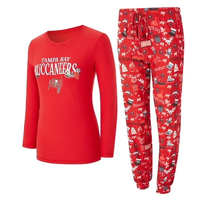 Ensemble de nuit pour femme Concepts Sport Red Tampa Bay Buccaneers Chesnut avec t-shirt à manches longues et pantalon