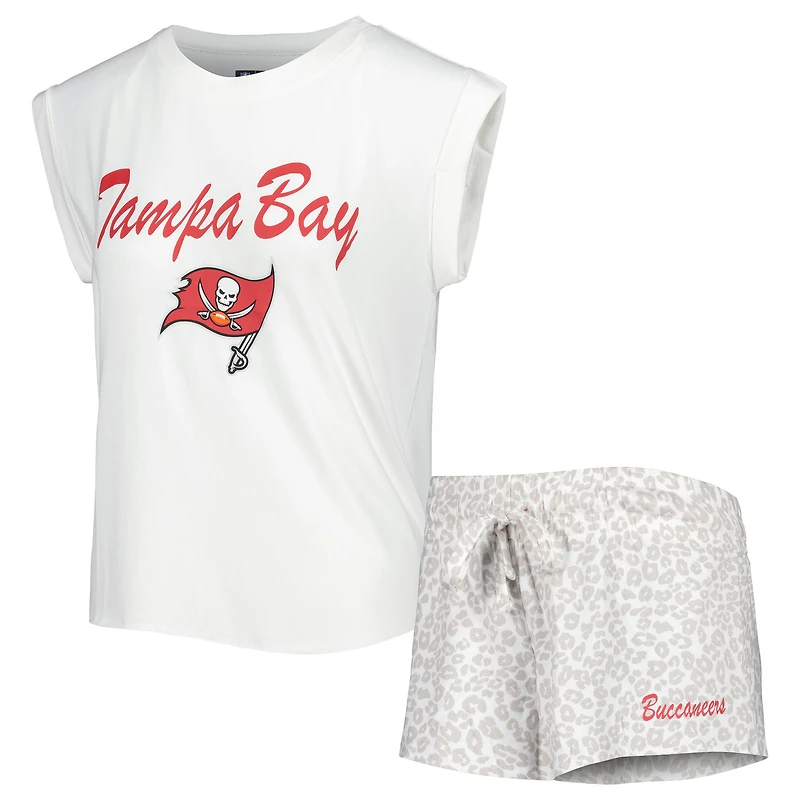 Ensemble de nuit Concepts Sport blanc/crème pour femme, haut et short en tricot des Tampa Bay Buccaneers du Montana