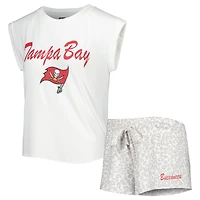 Ensemble de nuit Concepts Sport blanc/crème pour femme, haut et short en tricot des Tampa Bay Buccaneers du Montana