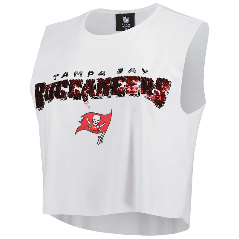Women's Cuce White Tampa Bay Buccaneers Sequin Tri-Blend Cropped Tank Top