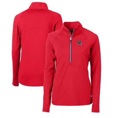 Pull-over demi-zippé en tricot extensible recyclé avec logo du casque des Tampa Bay Buccaneers pour femme Cutter & Buck rouge