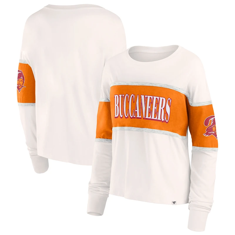 T-shirt à manches longues Fanatics Cream Tampa Bay Buccaneers Antique Block pour femmes