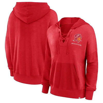 Women's Fanatics Red Tampa Bay Buccaneers Heritage Snow Wash French Terry Lace-Up Pullover Hoodie