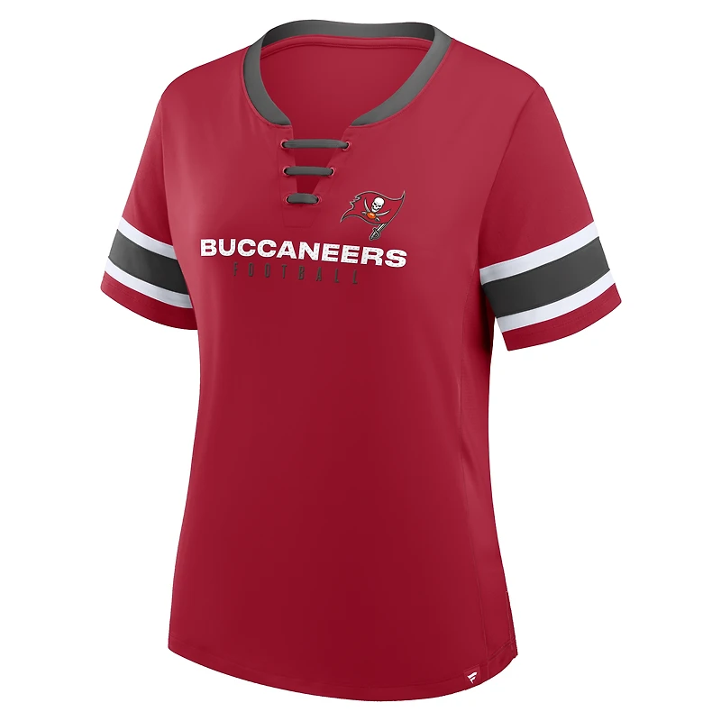 T-shirt à lacets et col en V pour femme Fanatics Red Tampa Bay Buccaneers, grande taille, Zone Athena