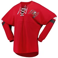T-shirt à manches longues lacets et col en V Fanatics pour femmes, rouge, Tampa Bay Buccaneers Spirit Jersey