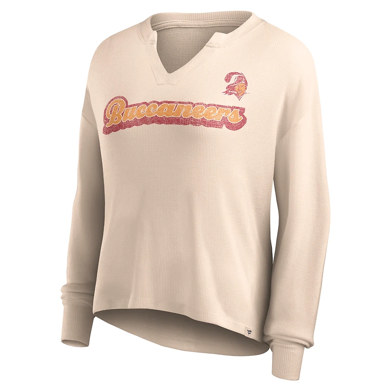 Women's Fanatics Tan Tampa Bay Buccaneers Go For It Notch Neck Waffle Knit Lightweight Long Sleeve T-Shirt