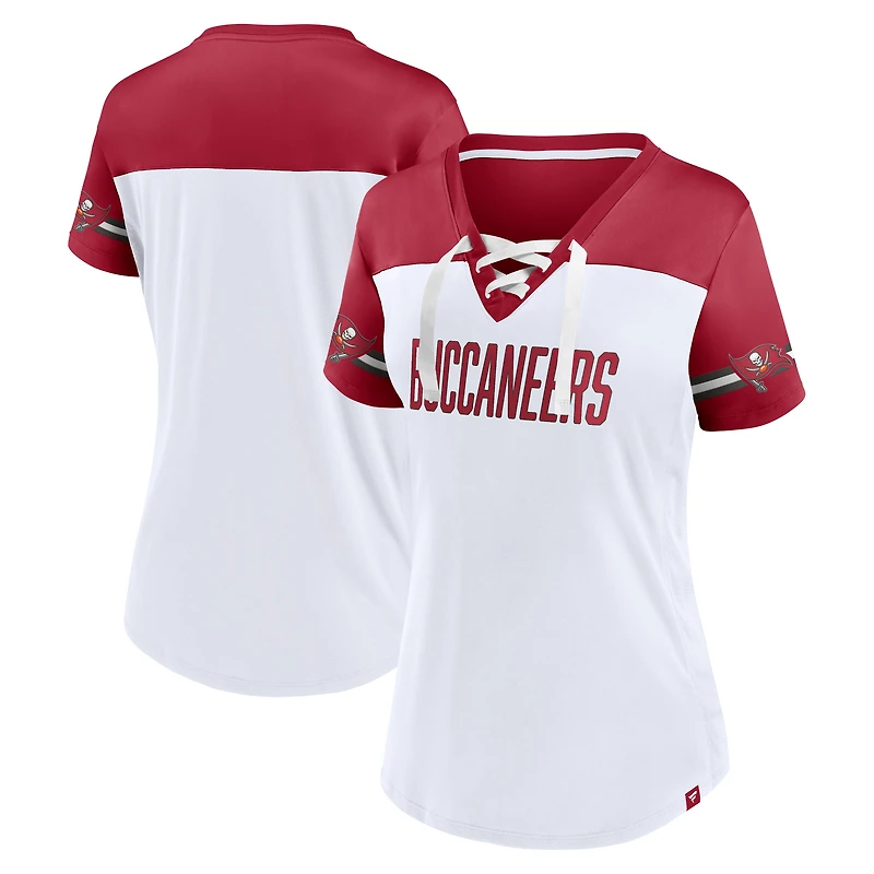 Women's Fanatics White Tampa Bay Buccaneers Dueling Slant V-Neck Lace-Up T-Shirt