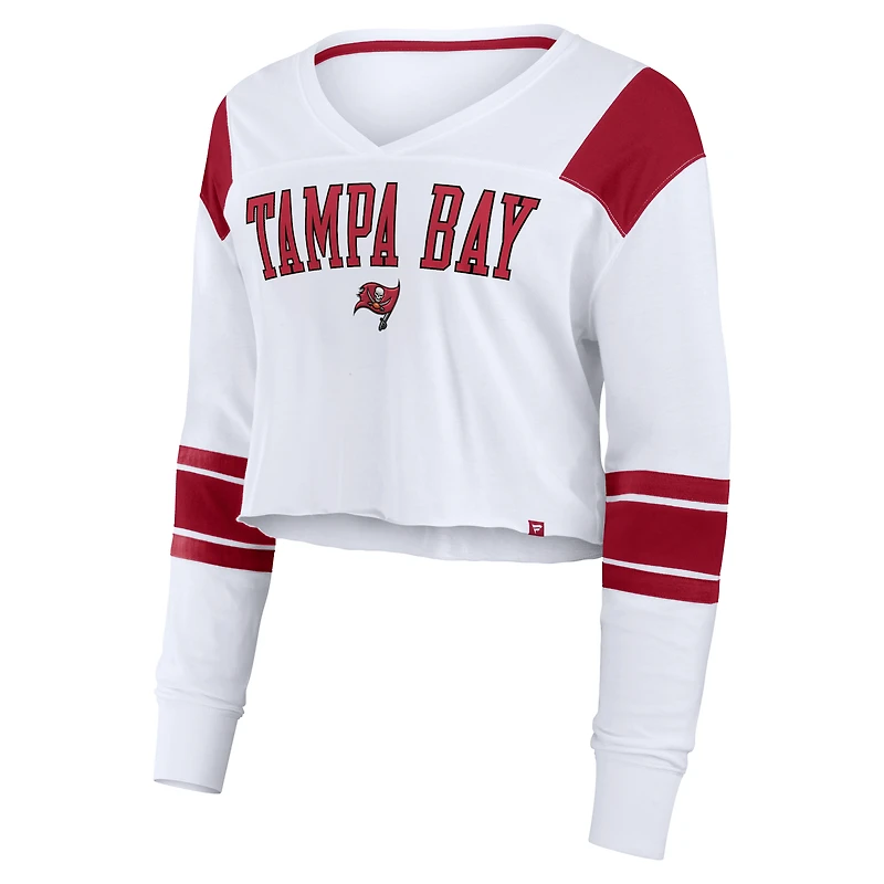 Women's Fanatics  White Tampa Bay Buccaneers Stretch Cropped Fashion Long Sleeve T-Shirt
